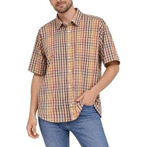 Patagonia Men's Brown Orange Plaid Short Sleeve Button Down Shirt Size XXL